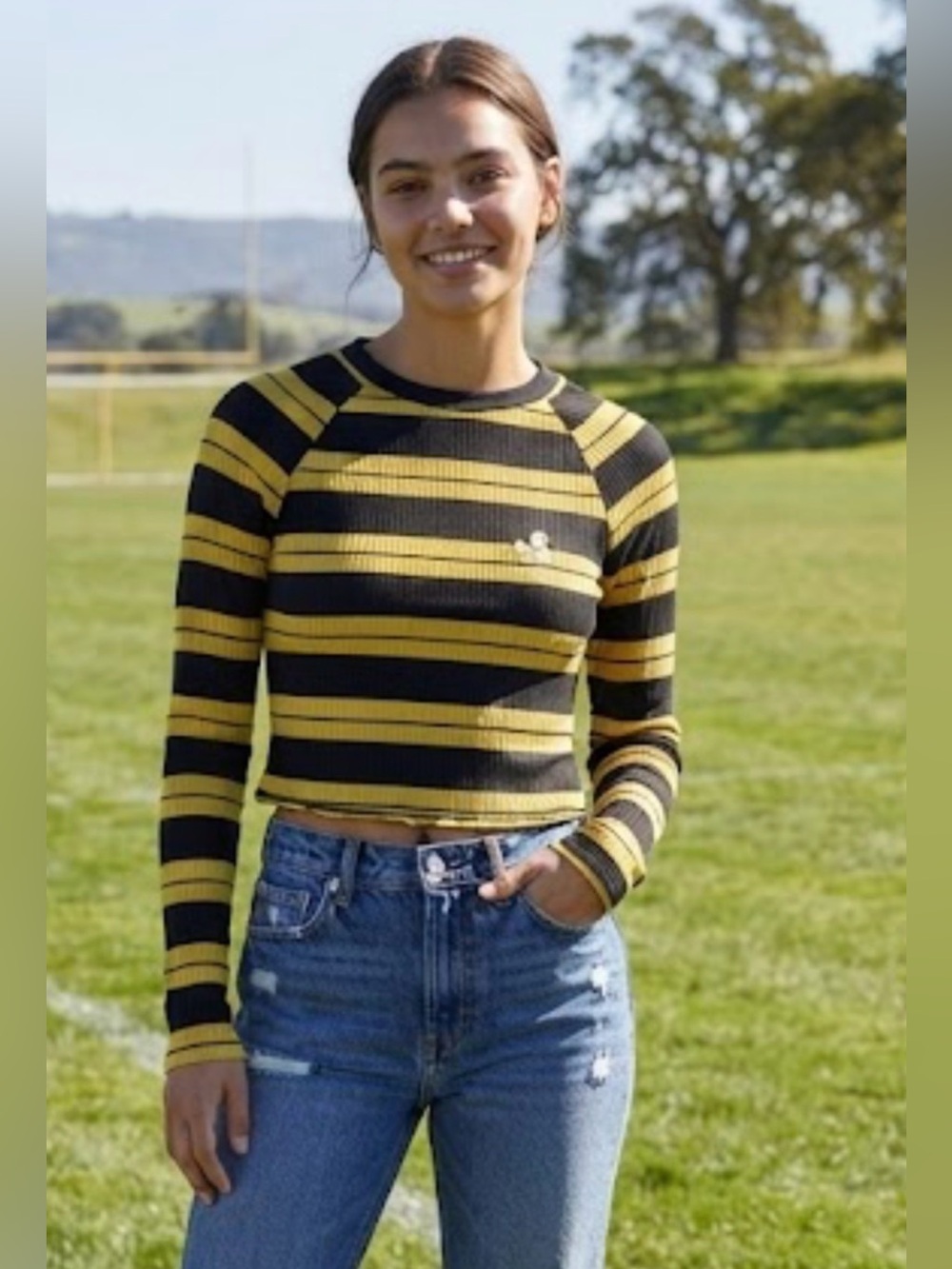Striped Long-Sleeve Crop Top SIZE M
